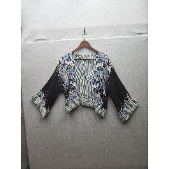 Free people Bohemian Style Womens Floral & Striped Crop Kimono Size S 100% Visco - Picture 1 of 6